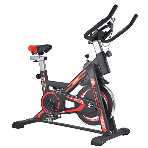QQLK Bicicleta EstáTica Indoor - Bicicleta De Spinning - Ejercicio Bicicleta Entrenamiento AeróBico, Cambio Silencioso, Carga De 200 Kg,Rojo