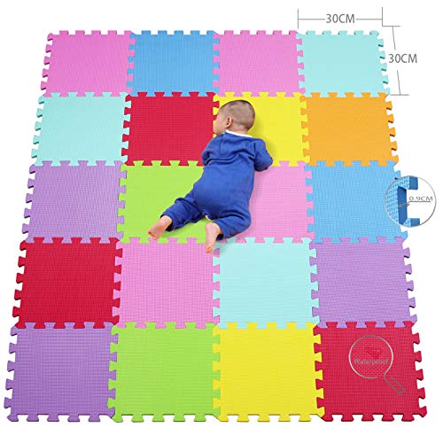 qqpp Alfombra Puzzle para Niños Bebe Infantil - Suelo de Goma EVA Suave. 20 Piezas (30*30*0.9cm), Naranja,Rosa,Amarillo,Azul,Verde,Rojo,Morado. QQC-BCEGHIKa20N