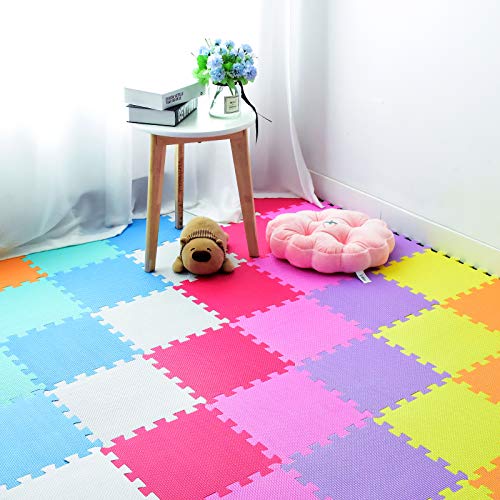 qqpp Alfombra Puzzle para Niños Bebe Infantil - Suelo de Goma EVA Suave. 20 Piezas (30*30*1.0cm), Blanco, Naranja, Rosa, Amarillo, Azul, Verde, Rojo, Morado. QQC-ABCEGHIKb20N