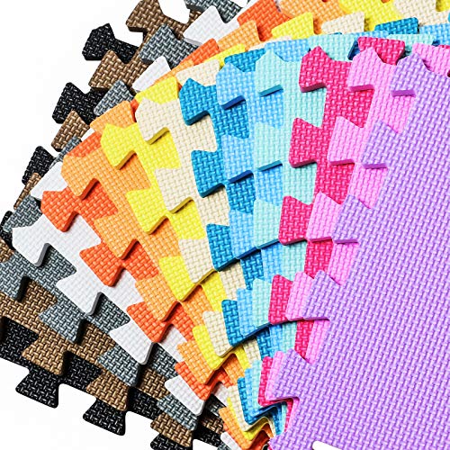 qqpp Alfombra Puzzle para Niños Bebe Infantil - Suelo de Goma EVA Suave. 20 Piezas (30*30*1.0cm), Blanco, Naranja, Rosa, Amarillo, Azul, Verde, Rojo, Morado. QQC-ABCEGHIKb20N