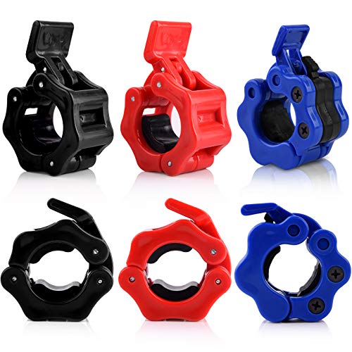 QUACOWW Juego de 6 abrazaderas de barra antideslizantes olímpicas de liberación rápida para levantamiento de pesas (negro, rojo, azul) QUACOWW Juego de 6 abrazaderas de barra antideslizantes olímpicas de liberación rápida para levantamiento de pesas (negro, rojo, azul)
