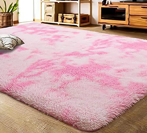 QUANHAO Alfombra de Felpa, Alfombra mullida, Alfombra Antideslizante para el hogar, Felpudo Cuadrado, Adecuado para la decoración de Salas de Estar y dormitorios (Rosa Blanco, 120x160cm)