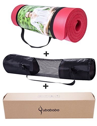 QUBABOBO Colchonetas de Yoga 15mm Gruesa Antideslizante Esterilla para Ejercicio Pilates Fitness Workout y Gimnasia con bolsa de transporte y correa
