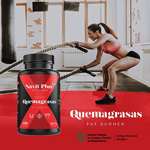 Quemagrasas potente para adelgazar.Suplemento deportivo para adelgazar Fat Burner de Navit Plus EXTREME. Termogénico potente, quema grasas natural. Nº1 en Quemagrasas deportivo.120 cápsulas vegetales.