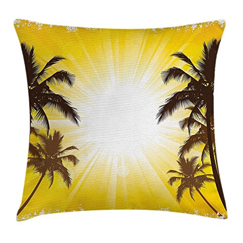 QUEMIN Decoración de apartamento, Funda de cojín, Tema de Vacaciones, un Lugar Tropical Soleado con Palmeras, ilustración, Amarillo y Blanco