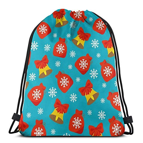 QUEMIN Mochila con cordón, Liviana, Gimnasio Deportivo, Bolsa de Gran tamaño, Mochila Impermeable, para Compras de Yoga, Hombres Mujeres Campanas de Navidad