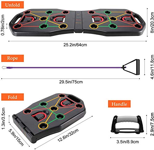 Queta -Tabla de Flexiones 9 en 1 Sistema Ejercicio Stand Plegable, Entrenamiento de los músculos del Pecho, Push Up Tabla Board con Cuerda de tracción Multifunctional en casa