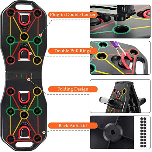 Queta -Tabla de Flexiones 9 en 1 Sistema Ejercicio Stand Plegable, Entrenamiento de los músculos del Pecho, Push Up Tabla Board con Cuerda de tracción Multifunctional en casa Queta -Tabla de Flexiones 9 en 1 Sistema Ejercicio Stand Plegable, Entrenamiento de los músculos del Pecho, Push Up Tabla Board con Cuerda de tracción Multifunctional en casa
