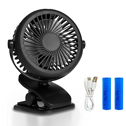 Queta Ventilador Portátil con Clip USB o Batería Recargable de 1600mAh 360°Ajustable Bajo Ruido para Cochecito de Bebé,Oficina, Hogar, Actividades al Aire Libre (Negro)