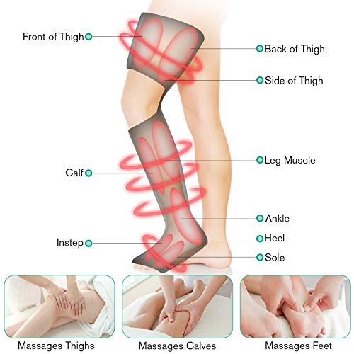 QUINEAR Masajeador de Pies y piernas presoterapia, masaje piernas cansadas Compresión de Aire para muslos Becerros y Pies Útil para varices, juanete, drenaje linfatico Circulación y Relajación