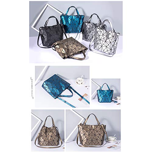 QXbecky Bolso de cubo ligero cepillado mate bolso de mensajero de señoras bolso de hombro de cadena rómbica bolso de mujer 4 plata 37x25x13cm