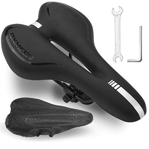 Qxmcov Sillines de Bicicleta Gel Montaña Antiprostatico, Cojín de Ciclismo Silicona, Asiento de Bici con Funda Impermeable & Kit Rueda para Electrica Bicicleta/Plegable/Carretera/Urbana/MTB