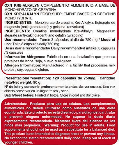 QXN New Kre-Alkalyn para el incremento de la masa muscular – Creatina alcalina para retrasar la fatiga muscular e incrementar el rendimiento deportivo – Creatina monohidratada con sodio – 120 cápsulas QXN New Kre-Alkalyn para el incremento de la masa muscular – Creatina alcalina para retrasar la fatiga muscular e incrementar el rendimiento deportivo – Creatina monohidratada con sodio – 120 cápsulas
