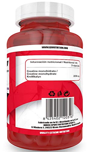 QXN New Kre-Alkalyn para el incremento de la masa muscular – Creatina alcalina para retrasar la fatiga muscular e incrementar el rendimiento deportivo – Creatina monohidratada con sodio – 120 cápsulas