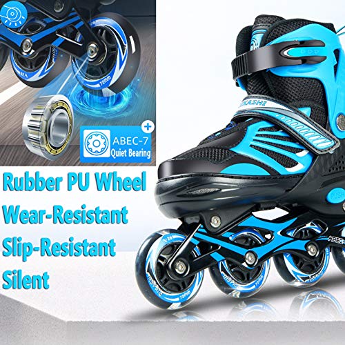 QYTK Hijo y Adolescentes Profesional Patines en Línea con luz Completa LED Ruedas, Patines (27-41) Tamaño Ajustable Flashing Roller Blades para niños y Niñas,Negro,Large 37~41