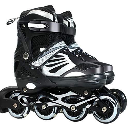 QYTK Hijo y Adolescentes Profesional Patines en Línea con luz Completa LED Ruedas, Patines (27-41) Tamaño Ajustable Flashing Roller Blades para niños y Niñas,Negro,Large 37~41