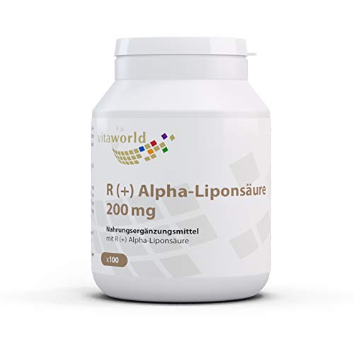R (+) Acido Alfa Lipoico 200mg 100 Cápsulas Vegano/Vegetariano Vita World Farmacia Alemania - Forma Activa R+ - Antioxidante