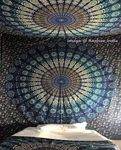 Raajsee Mandala - Tapiz para pared, algodón, azul, QUEEN 220 X 210 CMS Raajsee Mandala - Tapiz para pared, algodón, azul, QUEEN 220 X 210 CMS