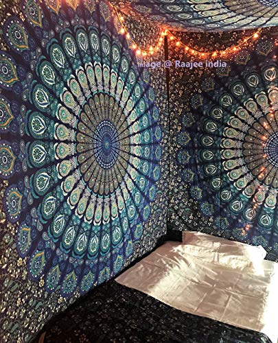 Raajsee Mandala - Tapiz para pared, algodón, azul, QUEEN 220 X 210 CMS Raajsee Mandala - Tapiz para pared, algodón, azul, QUEEN 220 X 210 CMS
