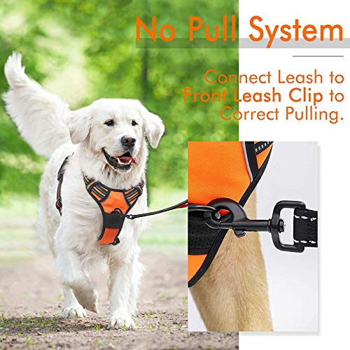 rabbitgoo Arnes Antitirones Perro Ajustable con Lineas Reflectantes Arnés Coche Perro Coche Adiesreamiento Arnes Perro Chaleco Transpirable con Asa Seguridad Easy Walk Grande Naranja