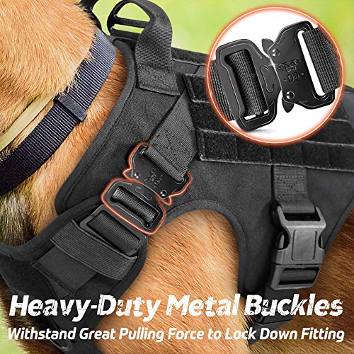 rabbitgoo Arnes Perro Grande No-Pull Arnes Perro Antitirones Táctico de Malla Transpirable Chaleco para Entrenamiento con 2 Anillos Ajustable con Sistema Molle para Entrenar Caminar Cazar Negro L