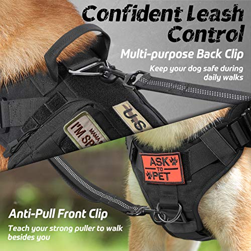 rabbitgoo Arnes Perro Grande No-Pull Arnes Perro Antitirones Táctico de Malla Transpirable Chaleco para Entrenamiento con 2 Anillos Ajustable con Sistema Molle para Entrenar Caminar Cazar Negro L