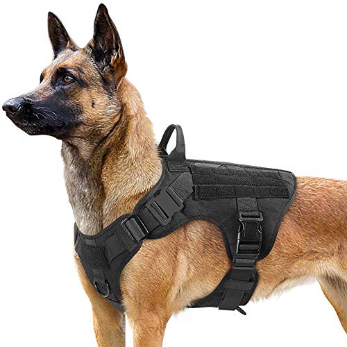 rabbitgoo Arnes Perro Grande No-Pull Arnes Perro Antitirones Táctico de Malla Transpirable Chaleco para Entrenamiento con 2 Anillos Ajustable con Sistema Molle para Entrenar Caminar Cazar Negro L