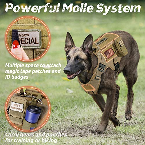 rabbitgoo Arnes Perro Grande No-Pull Arnes Perro Antitirones Táctico de Malla Transpirable Chaleco para Entrenamiento con 2 Anillos Ajustable con Sistema Molle para Entrenar Caminar Cazar Marrón L