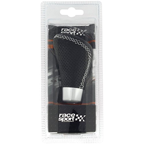 Race Sport 2505GRW Pomo de Cambio de Cuero Negro con Costuras en Blanco Race Sport 2505GRW Pomo de Cambio de Cuero Negro con Costuras en Blanco