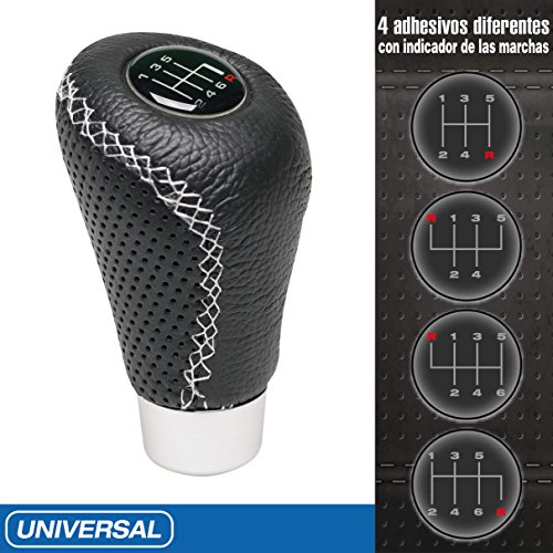 Race Sport 2505GRW Pomo de Cambio de Cuero Negro con Costuras en Blanco Race Sport 2505GRW Pomo de Cambio de Cuero Negro con Costuras en Blanco