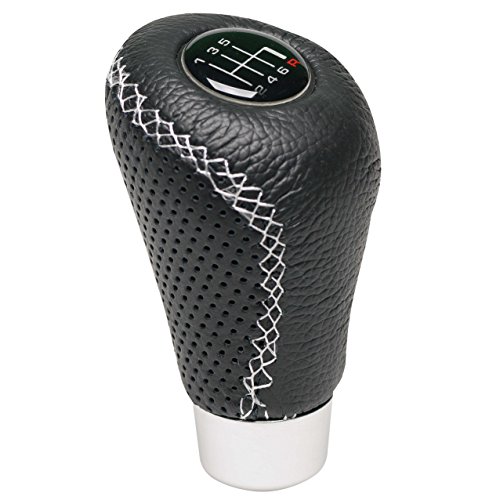 Race Sport 2505GRW Pomo de Cambio de Cuero Negro con Costuras en Blanco Race Sport 2505GRW Pomo de Cambio de Cuero Negro con Costuras en Blanco