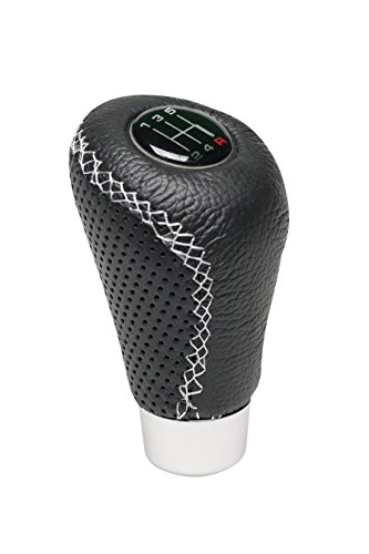 Race Sport 2505GRW Pomo de Cambio de Cuero Negro con Costuras en Blanco Race Sport 2505GRW Pomo de Cambio de Cuero Negro con Costuras en Blanco