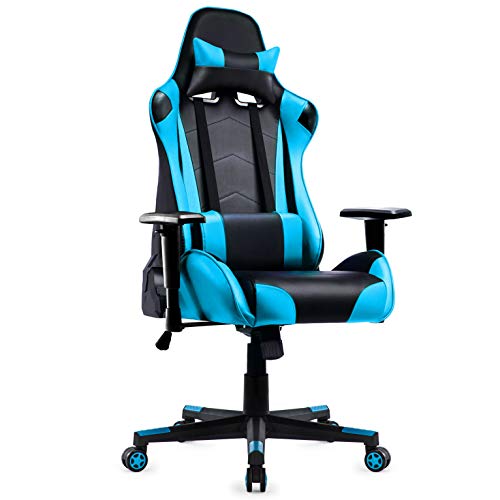 Racing Silla Gamer, IntimaTe WM Heart Silla Gaming de Ergonómica, Silla con Reposacabeza Apoyo y Cojín Lumbar, Cuero Sintético PU, para Los Jugadores de PC Gamer (Azul)