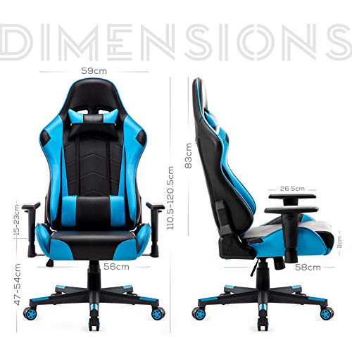 Racing Silla Gamer, IntimaTe WM Heart Silla Gaming de Ergonómica, Silla con Reposacabeza Apoyo y Cojín Lumbar, Cuero Sintético PU, para Los Jugadores de PC Gamer (Azul)