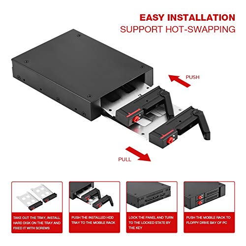 Rack móvil SATA HDD/SSD de 2,5"con Compartimentos Dobles internos, Espacio Adicional para Almacenamiento, Soporte para Intercambio en Caliente, para Compartimento de Unidad de Disquete de 3,5" para P