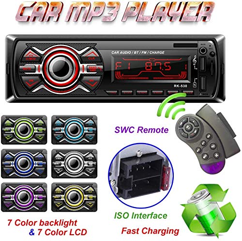 Radio Coche, LSLYA Radio Coche Bluetooth, admite Llamadas Manos Libres, Radio USB Coche Soporte Radio FM, Radio para Coche con Doble USB, Carga rapida, Control Remoto del Volante