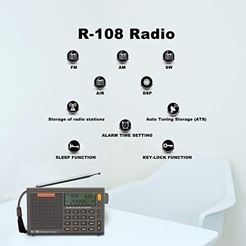 RADIWOW R-108 Radio Digital De Banda Completa FM SW Portátil Con Antenas De Radio Para Radioaficionados Radio De Batería Recargable Incorporada RADIWOW R-108 Radio Digital De Banda Completa FM SW Portátil Con Antenas De Radio Para Radioaficionados Radio De Batería Recargable Incorporada