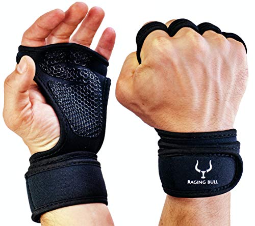 Raging Bull Guantes Gimnasio Hombre Mujer, calleras para Crossfit, guantillas Gym Transpirable, Antideslizantes, para Levantamiento de Pesas, calistenia, agarraderas Fitness con muñequeras Gym (M)