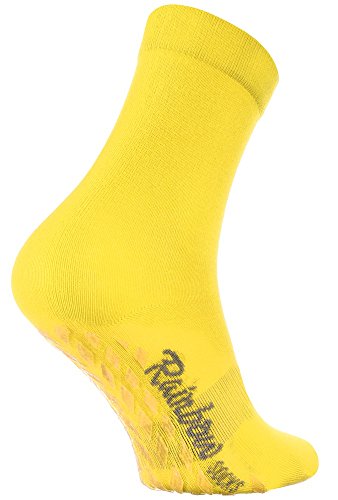 Rainbow Socks - Hombre Mujer Calcetines Antideslizantes ABS Colores de Algodón - 1 Par - Amarillo - Talla 44-46