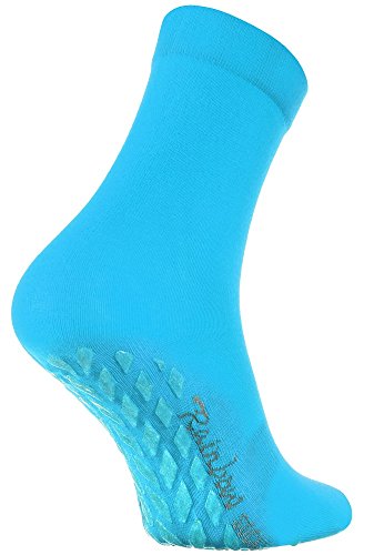 Rainbow Socks - Hombre Mujer Calcetines Antideslizantes ABS Colores de Algodón - 1 Par - Turquesa - Talla 42-43