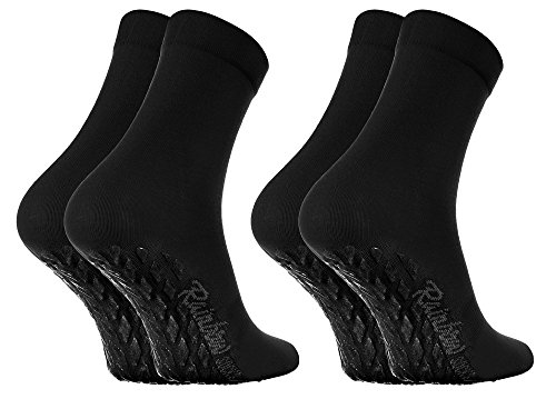 Rainbow Socks - Hombre Mujer Calcetines Antideslizantes ABS Colores de Algodón - 2 Pares - Negro - Talla 44-46