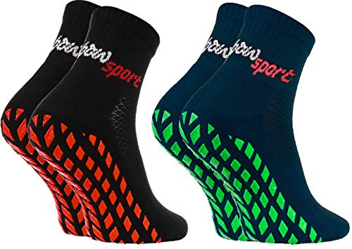 Rainbow Socks - Hombre Mujer Calcetines Antideslizantes de Deporte - 2 Pares - Negro Azul - Talla 42-43