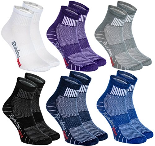 Rainbow Socks - Hombre Mujer Calcetines Deporte Colores de Algodón - 6 Pares - Púrpura Negro Gris Azul Marino Azul Blanco - Talla 36-38