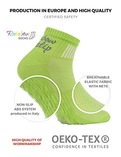 Rainbow Socks - Hombre Mujer Deporte Calcetines Antideslizantes ABS de Algodón - 2 Pares - Naranja Verde - Talla 36-38