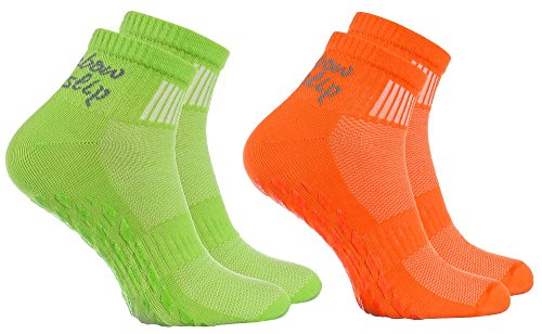 Rainbow Socks - Hombre Mujer Deporte Calcetines Antideslizantes ABS de Algodón - 2 Pares - Naranja Verde - Talla 39-41