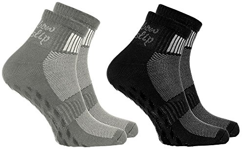 Rainbow Socks - Hombre Mujer Deporte Calcetines Antideslizantes ABS de Algodón - 2 Pares - Negro Gris - Talla 44-46