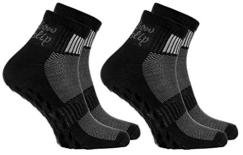 Rainbow Socks - Hombre Mujer Deporte Calcetines Antideslizantes ABS de Algodón - 2 Pares - Negro - Talla 36-38