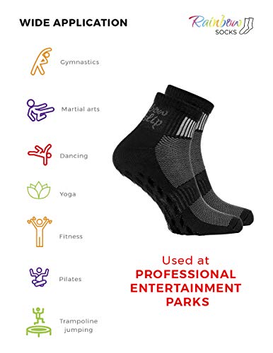 Rainbow Socks - Hombre Mujer Deporte Calcetines Antideslizantes ABS de Algodón - 2 Pares - Negro - Talla 36-38