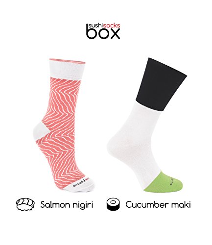 Rainbow Socks - Mujer Hombre Calcetines Sushi Salmón Maki de Pepino - 2 Pares - Tamaño 41-46