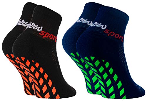 Rainbow Socks - Niñas Niños Calcetines Antideslizantes de Deporte - 2 Pares - Negro Azul - Talla 30-35